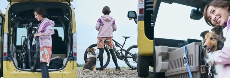 自転車もらくらく乗せられる大容量の荷室